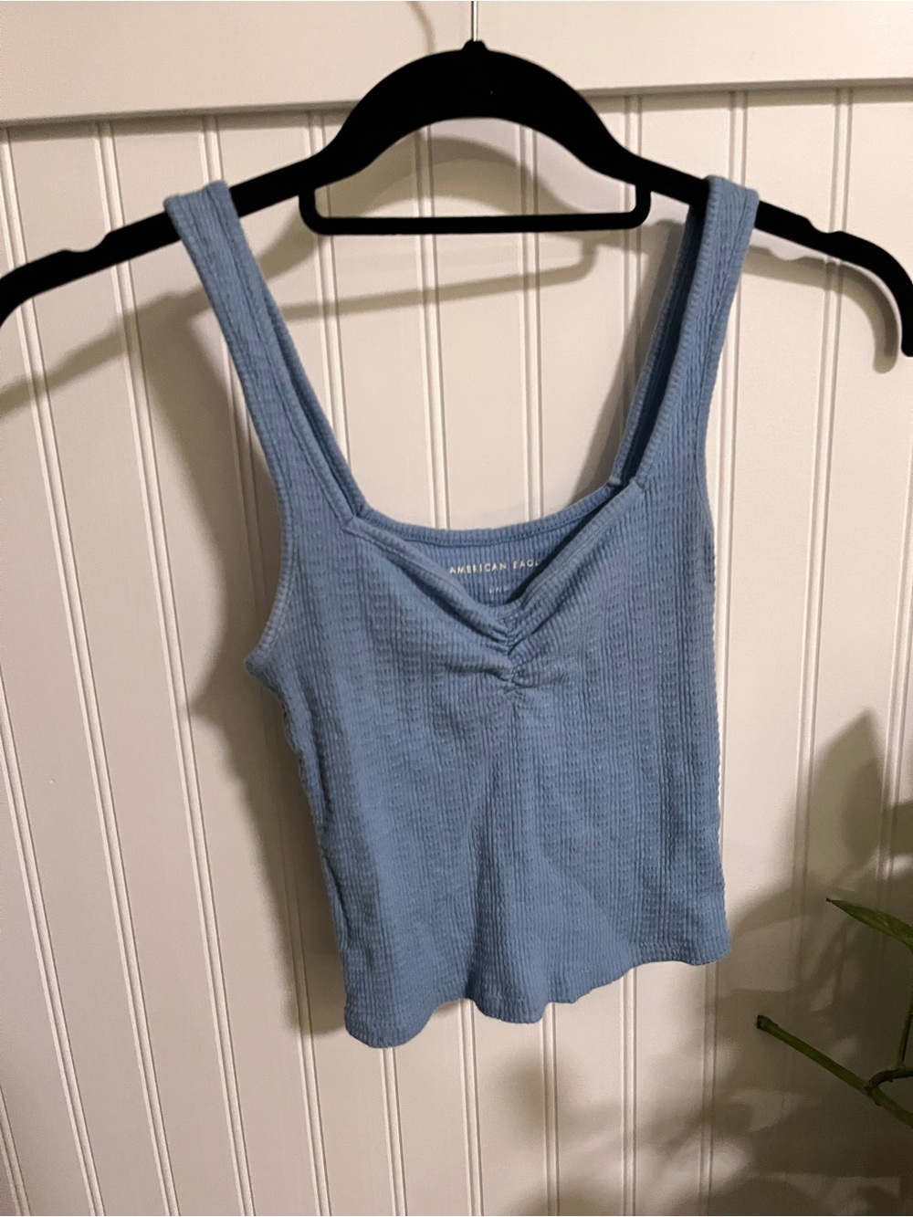 American Eagle Outfitters Dusty Blue Ribbed Tank with Gathered Front